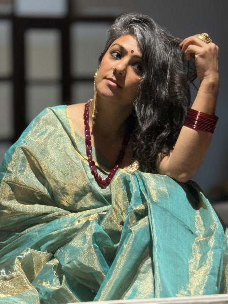 'LALITA' SEA GREEN ZARI WOVEN MAHESHWARI SILK  SARI