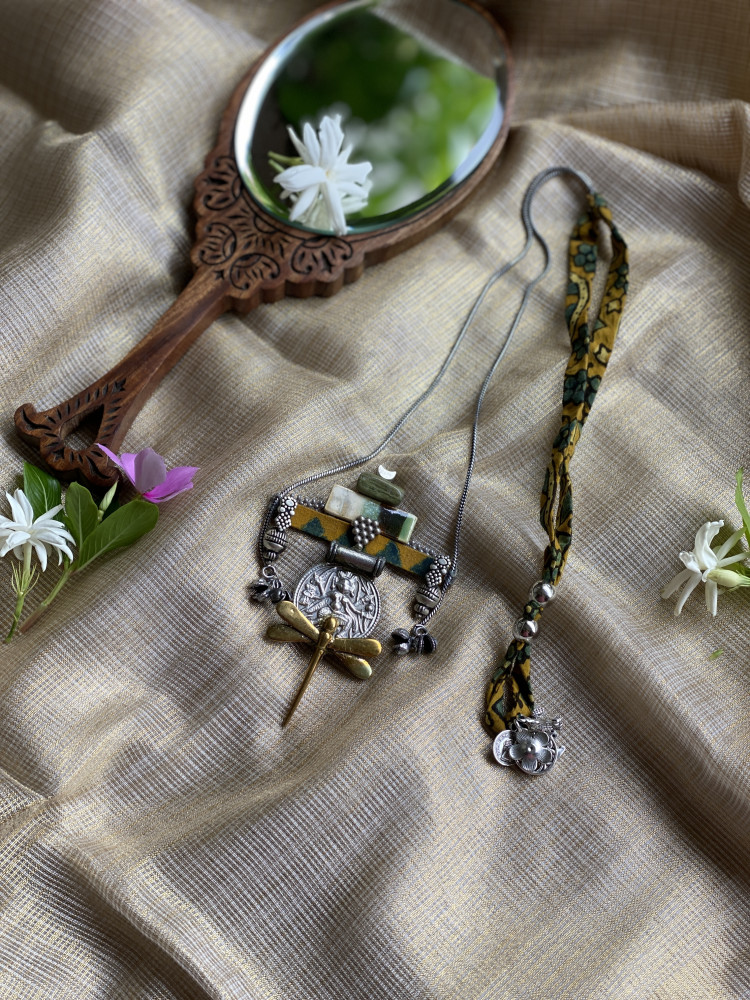 Image of BRASS &amp; FABRIC Handcrafted LONG NECKLACE