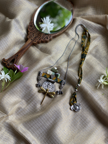 BRASS & FABRIC Handcrafted LONG NECKLACE