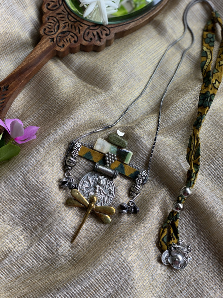 BRASS & FABRIC Handcrafted LONG NECKLACE