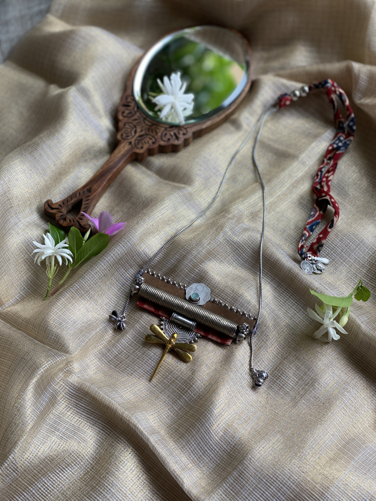 Image of BRASS &amp; FABRIC Handcrafted LONG NECKLACE