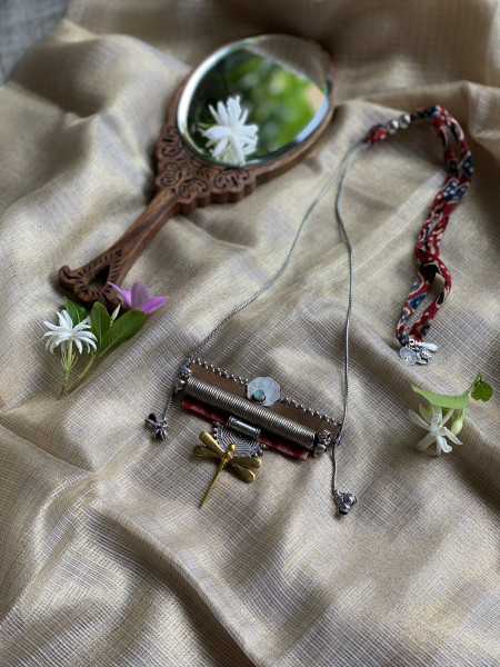 BRASS & FABRIC Handcrafted LONG NECKLACE