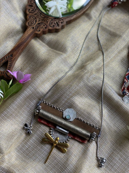 BRASS & FABRIC Handcrafted LONG NECKLACE