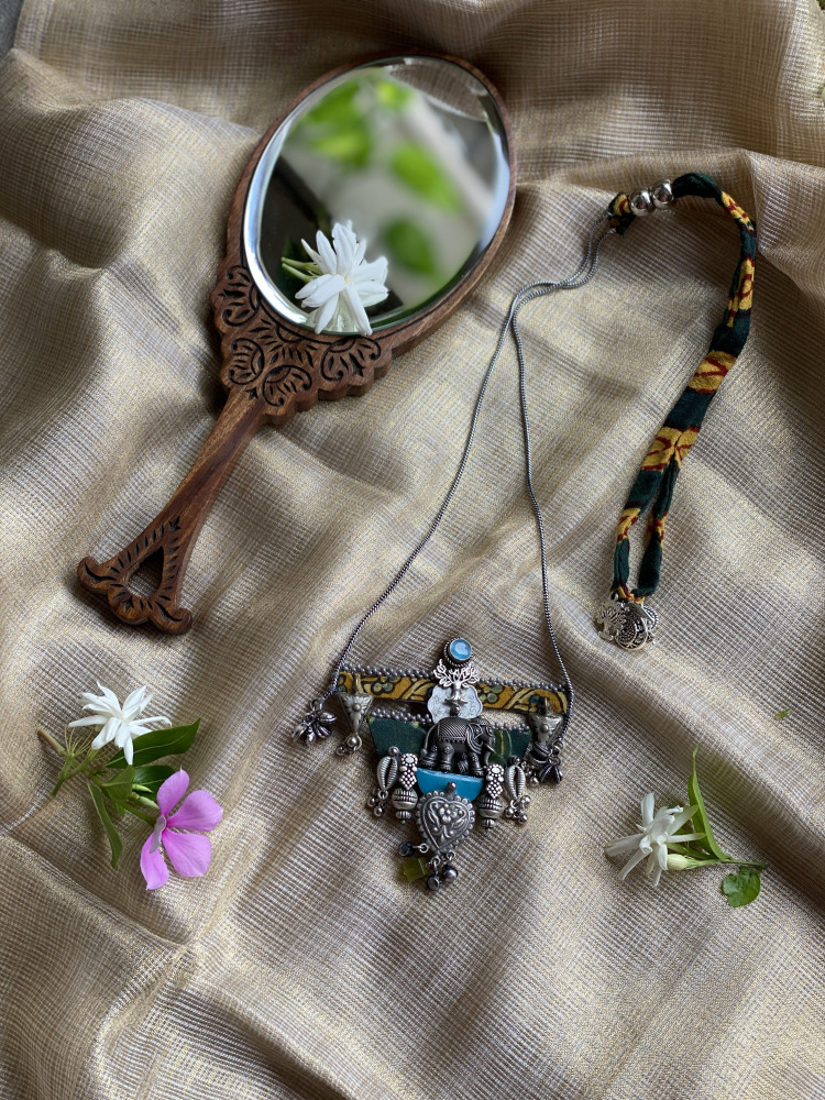 Image of BRASS &amp; FABRIC Handcrafted LONG NECKLACE