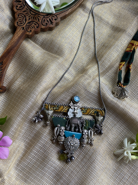 BRASS & FABRIC Handcrafted LONG NECKLACE