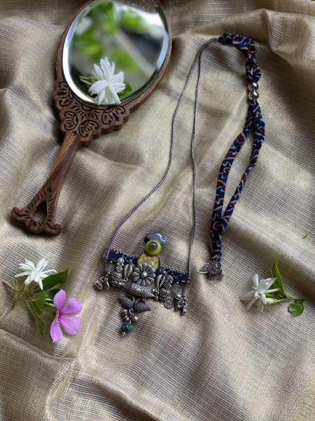 BRASS & FABRIC Handcrafted LONG NECKLACE