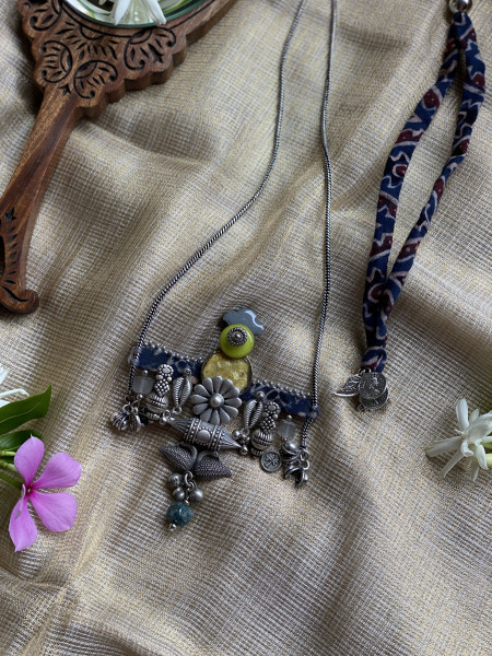 BRASS & FABRIC Handcrafted LONG NECKLACE