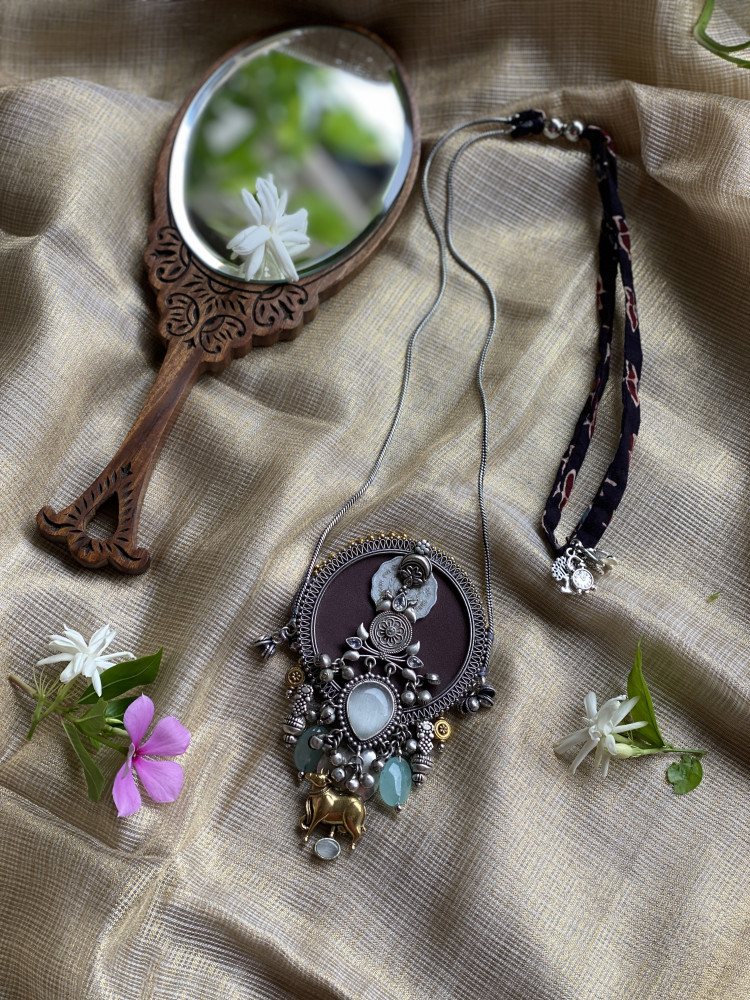 Image of BRASS &amp; FABRIC Handcrafted LONG NECKLACE