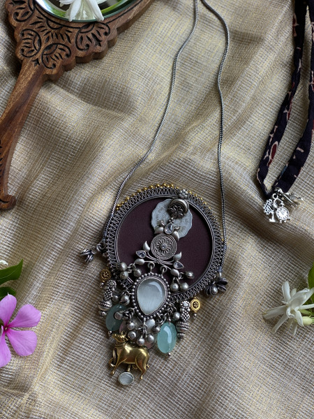 BRASS & FABRIC Handcrafted LONG NECKLACE
