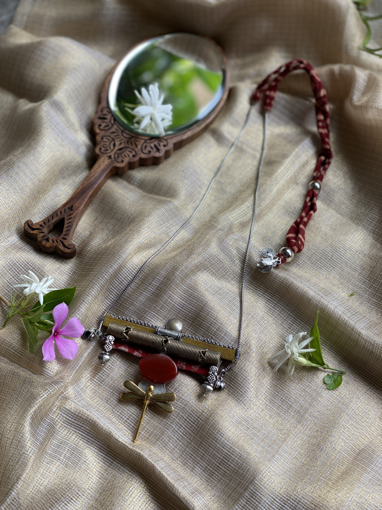Image of BRASS &amp; FABRIC Handcrafted LONG NECKLACE