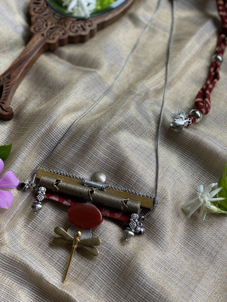 BRASS & FABRIC Handcrafted LONG NECKLACE