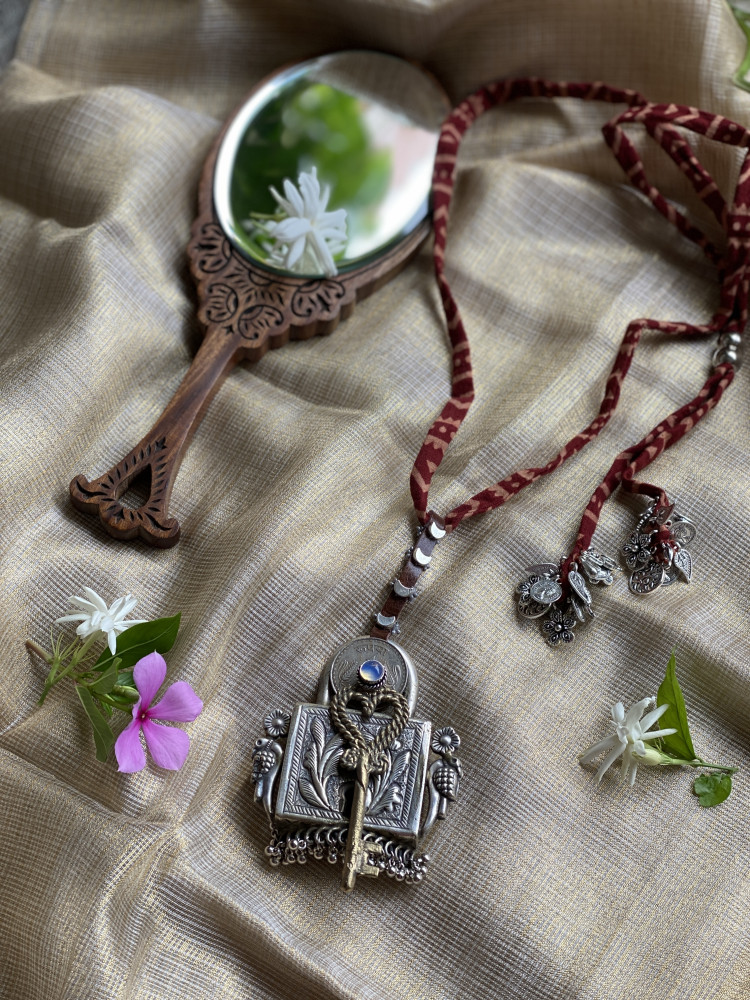 Image of BRASS &amp; FABRIC Handcrafted LONG NECKLACE