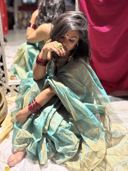 'LALITA' SEA GREEN ZARI WOVEN MAHESHWARI SILK  SARI
