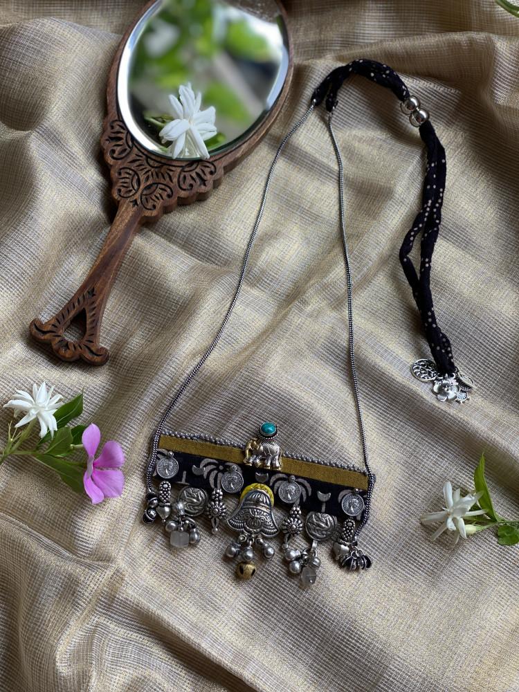 Image of BRASS &amp; FABRIC Handcrafted LONG NECKLACE