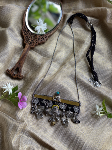 BRASS & FABRIC Handcrafted LONG NECKLACE