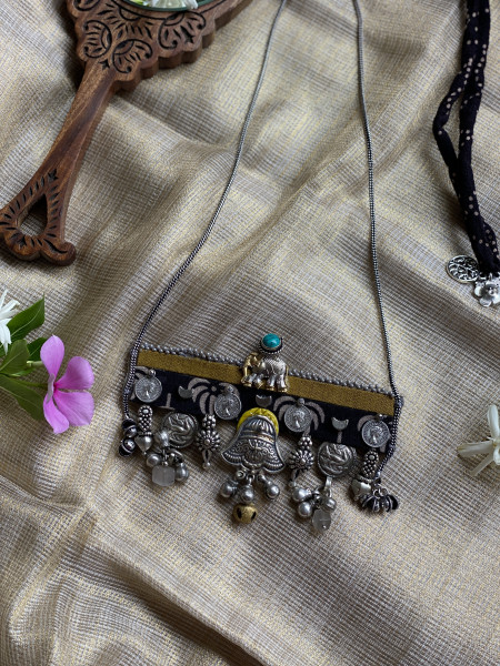 BRASS & FABRIC Handcrafted LONG NECKLACE