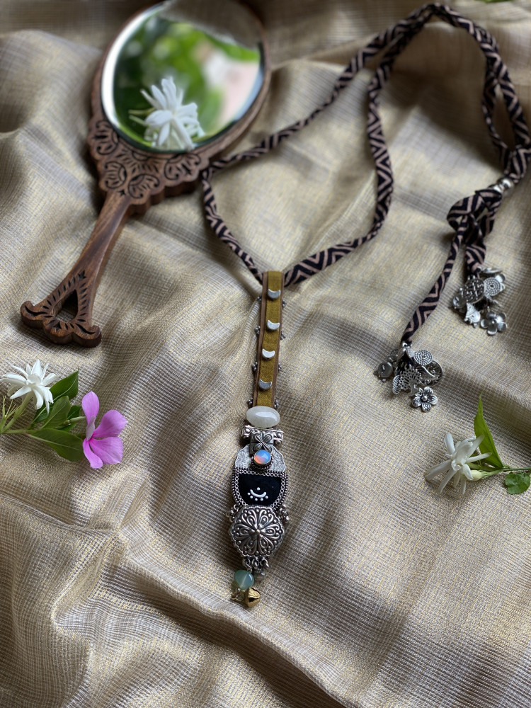 Image of BRASS &amp; FABRIC Handcrafted LONG NECKLACE