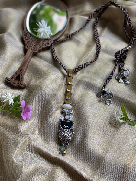 BRASS & FABRIC Handcrafted LONG NECKLACE