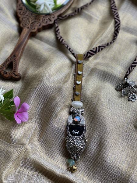 BRASS & FABRIC Handcrafted LONG NECKLACE