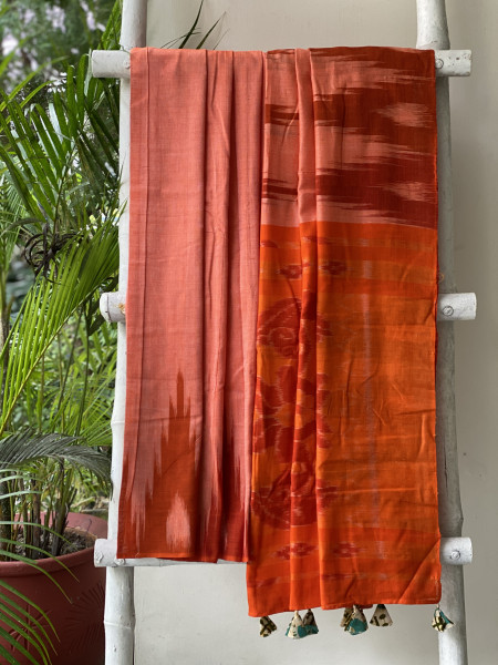 SHADED ORANGE Cotton 'KARGIL KUMBHA' ikkat woven sari