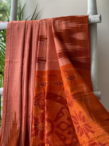 SHADED ORANGE Cotton 'KARGIL KUMBHA' ikkat woven sari