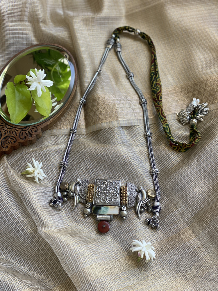 Image of BRASS &amp; FABRIC Handcrafted LONG NECKLACE