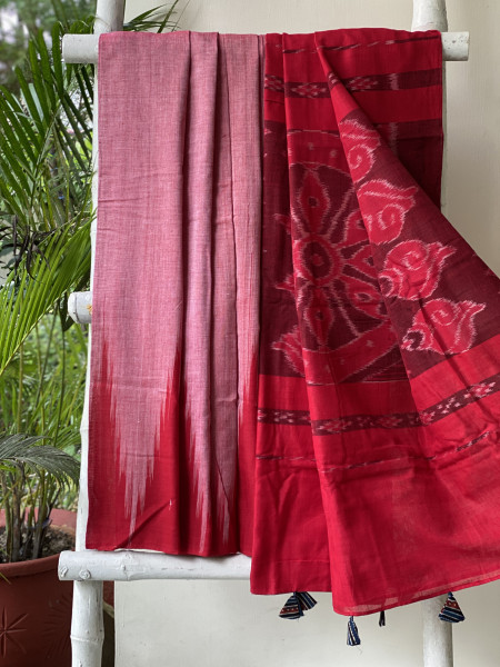 SHADED RED Cotton 'KARGIL KUMBHA' ikkat woven sari