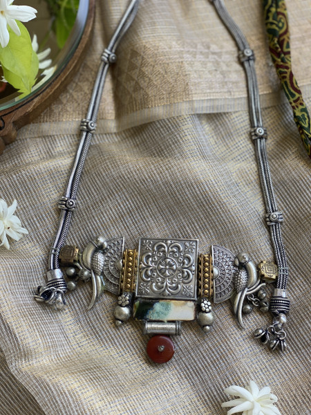 BRASS & FABRIC Handcrafted LONG NECKLACE