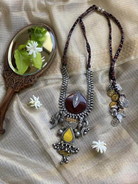 BRASS & FABRIC Handcrafted LONG NECKLACE
