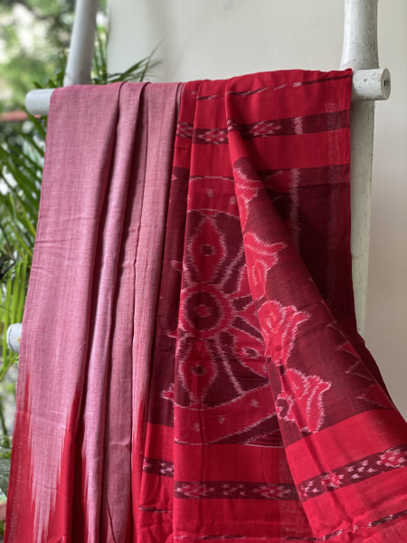 SHADED RED Cotton 'KARGIL KUMBHA' ikkat woven sari