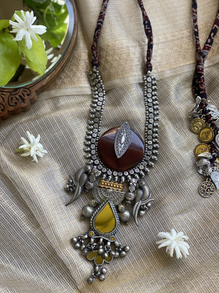 BRASS & FABRIC Handcrafted LONG NECKLACE