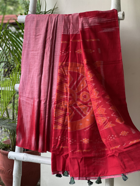 SHADED RED Cotton 'KARGIL KUMBHA' ikkat woven sari