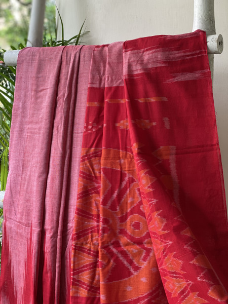 SHADED RED Cotton 'KARGIL KUMBHA' ikkat woven sari