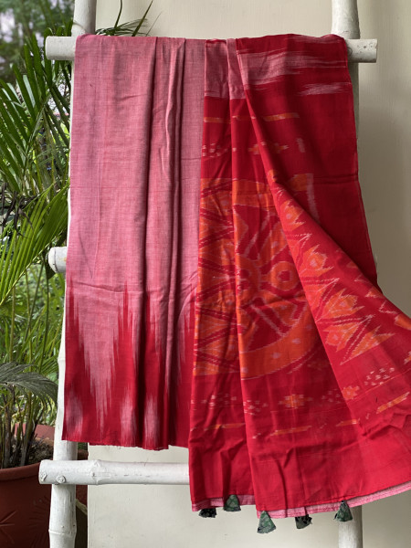 SHADED RED Cotton 'KARGIL KUMBHA' ikkat woven sari