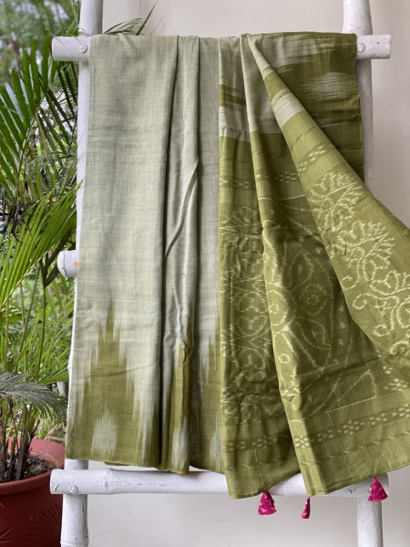 SHADED GREEN Cotton 'KARGIL KUMBHA' ikkat woven sari