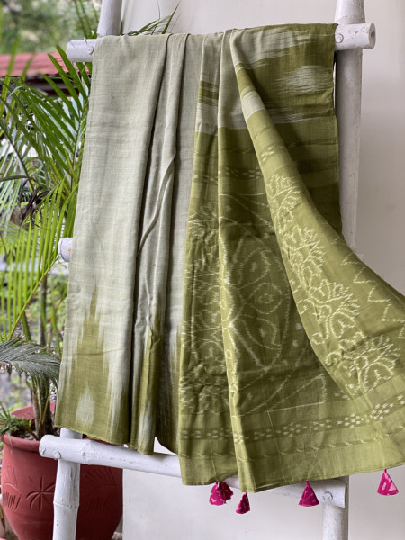 SHADED GREEN Cotton 'KARGIL KUMBHA' ikkat woven sari