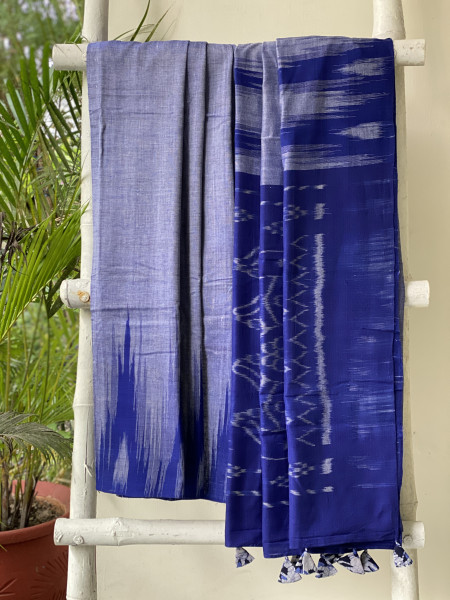 SHADED BLUE Cotton 'KARGIL KUMBHA' ikkat woven sari