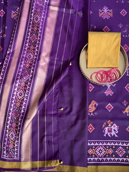 PURPLE SINGLE IKKAT PATOLA  HAND WOVEN SILK SARI