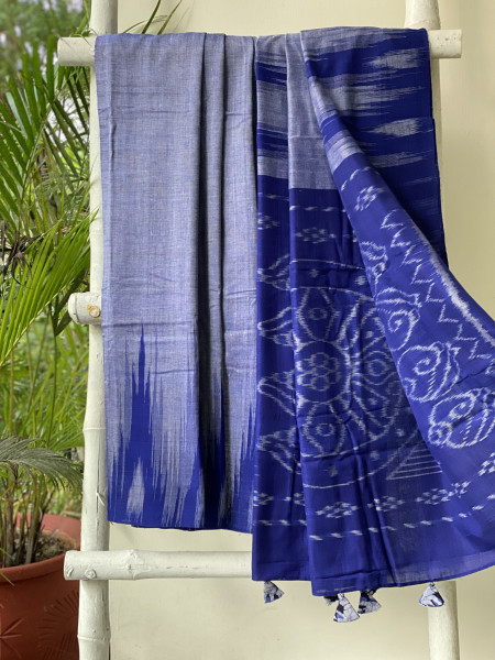 SHADED BLUE Cotton 'KARGIL KUMBHA' ikkat woven sari
