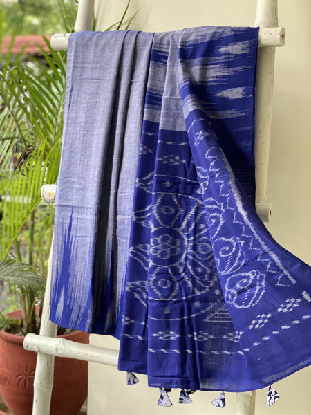 SHADED BLUE Cotton 'KARGIL KUMBHA' ikkat woven sari