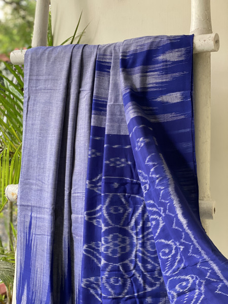 SHADED BLUE Cotton 'KARGIL KUMBHA' ikkat woven sari