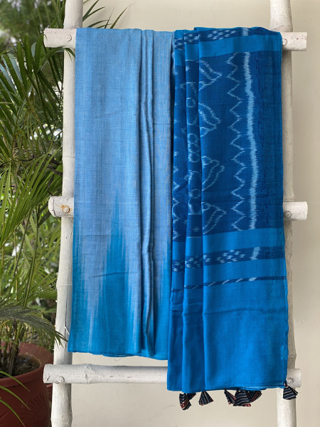 SHADED BLUE Cotton 'KARGIL KUMBHA' ikkat woven sari