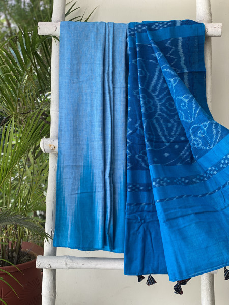 SHADED BLUE Cotton 'KARGIL KUMBHA' ikkat woven sari