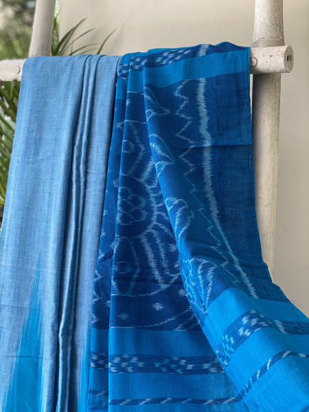 SHADED BLUE Cotton 'KARGIL KUMBHA' ikkat woven sari