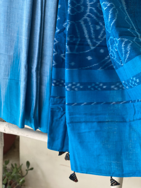 SHADED BLUE Cotton 'KARGIL KUMBHA' ikkat woven sari