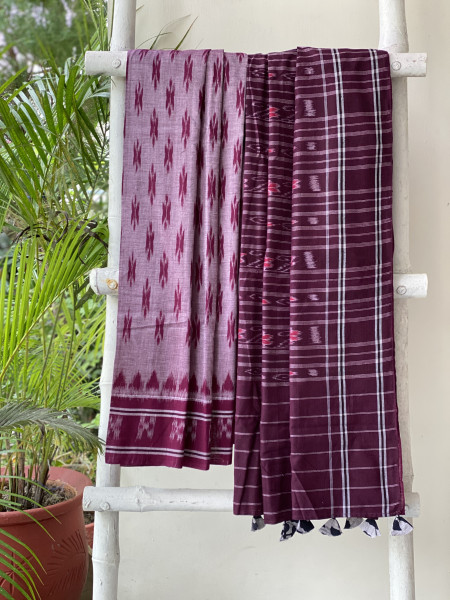 SHADED WINE  'MANIABANDHA' ikkat woven sari