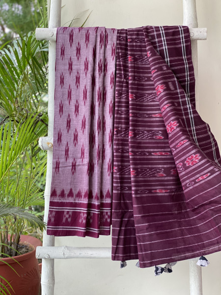 SHADED WINE  'MANIABANDHA' ikkat woven sari