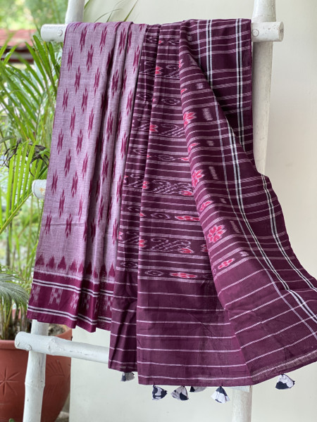 SHADED WINE  'MANIABANDHA' ikkat woven sari