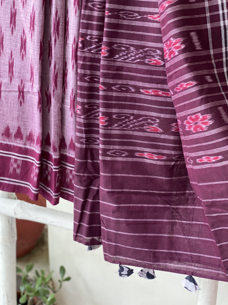 SHADED WINE  'MANIABANDHA' ikkat woven sari