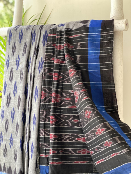 GREY-BLACK  'MANIABANDHA' ikkat woven sari